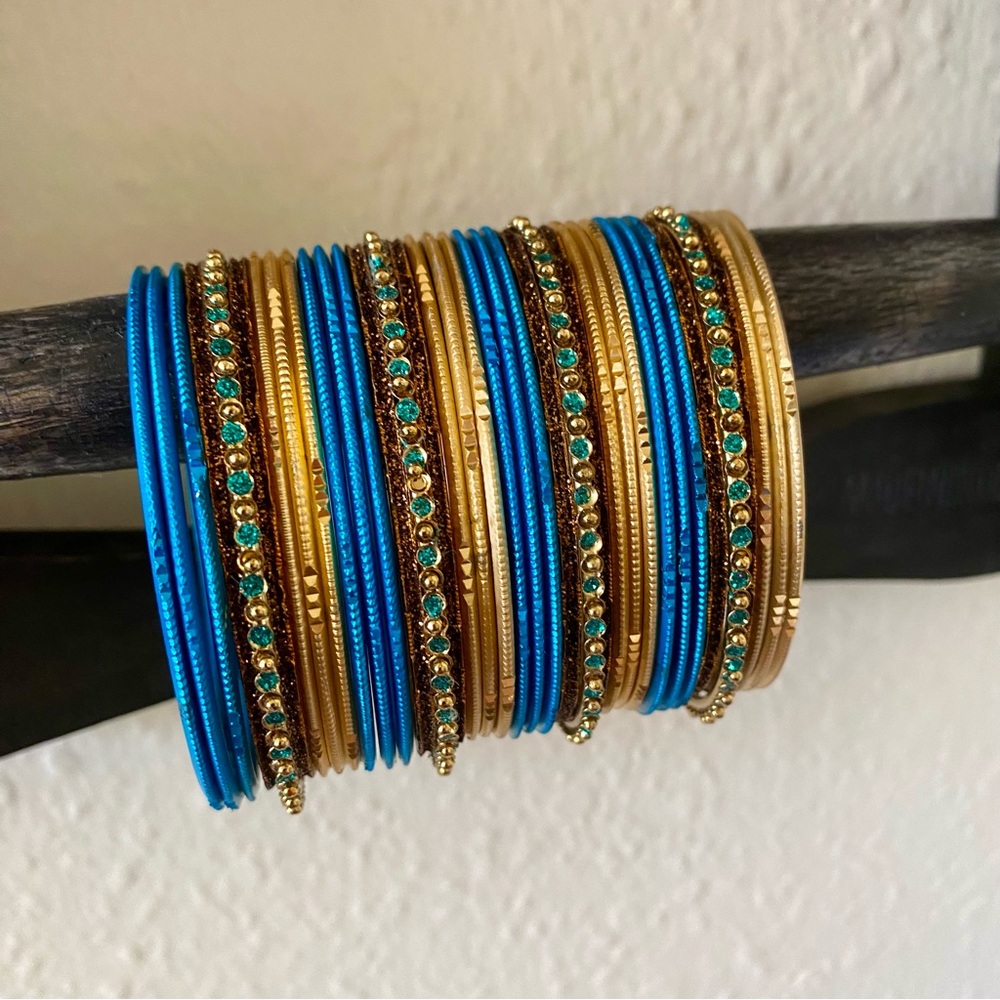 Set of 36 Indian Bangles Thin Bracelets size 2.7 small / medium Metal Bollywood